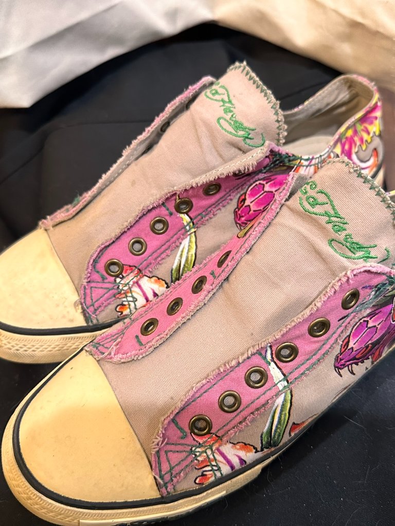 Ed Hardy Original Laceless Painted Slip-Ons Sz 10 Rare Vintage